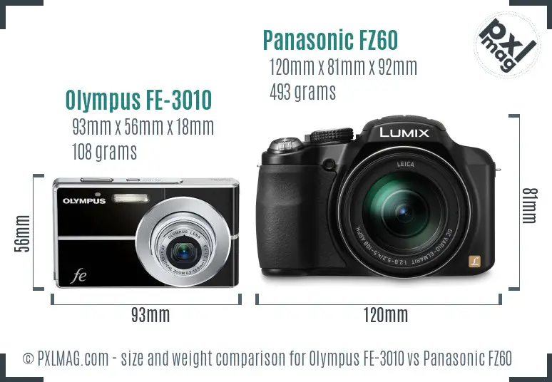Olympus FE-3010 vs Panasonic FZ60 size comparison Olympus FE-3010 vs Panasonic FZ60 size comparison