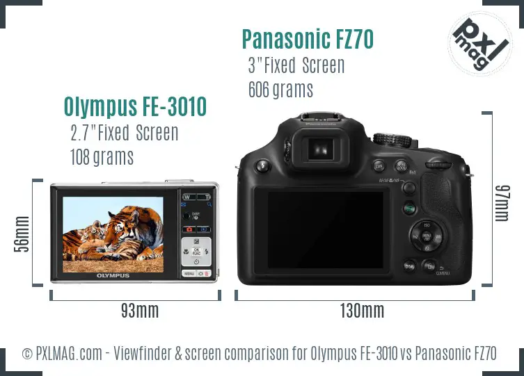 Olympus FE-3010 vs Panasonic FZ70 Screen and Viewfinder comparison