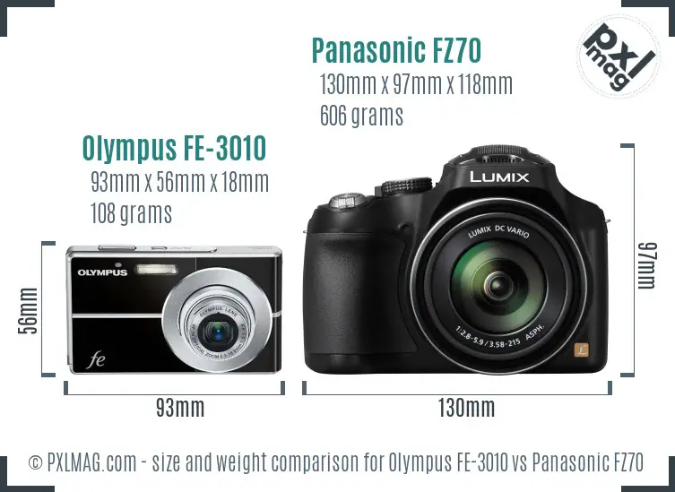 Olympus FE-3010 vs Panasonic FZ70 size comparison
