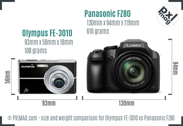 Olympus FE-3010 vs Panasonic FZ80 size comparison