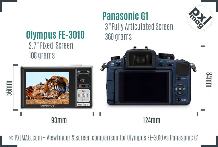 Olympus FE-3010 vs Panasonic G1 Screen and Viewfinder comparison