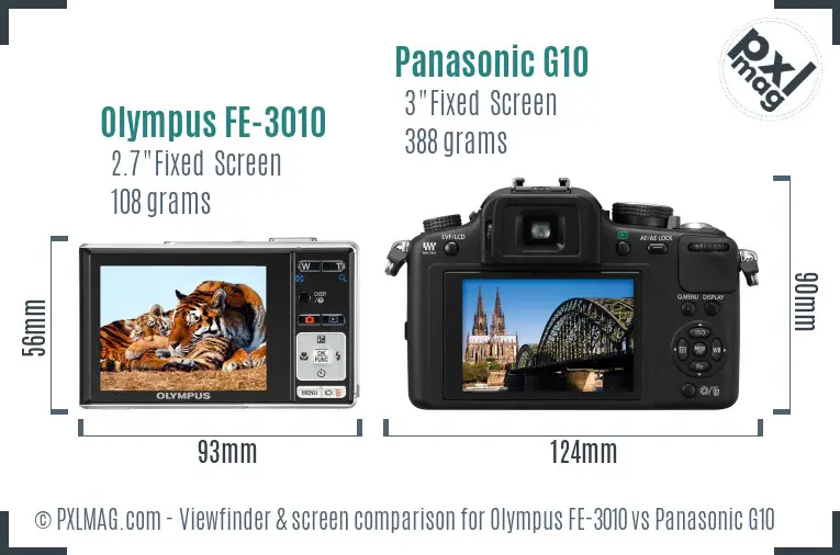 Olympus FE-3010 vs Panasonic G10 Screen and Viewfinder comparison