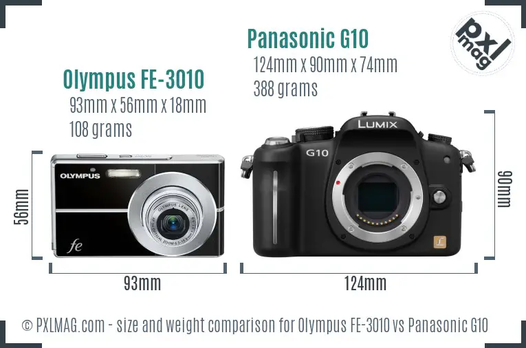 Olympus FE-3010 vs Panasonic G10 size comparison