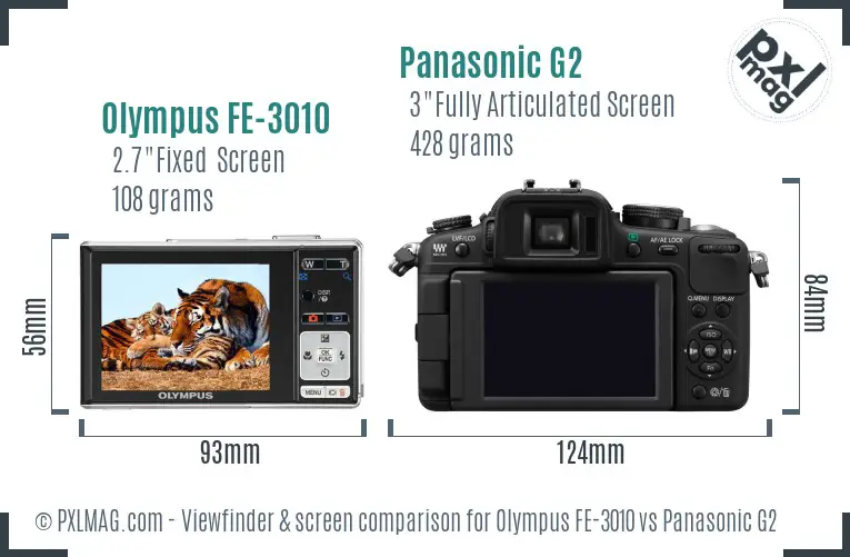 Olympus FE-3010 vs Panasonic G2 Screen and Viewfinder comparison