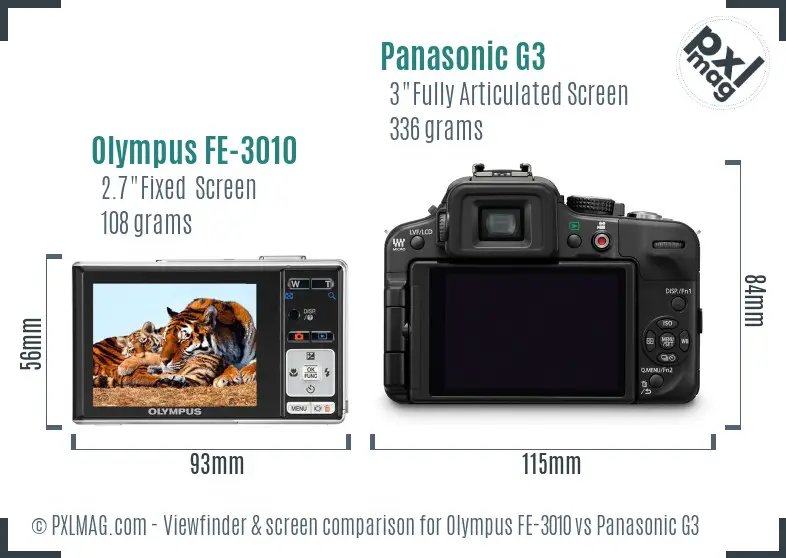 Olympus FE-3010 vs Panasonic G3 Screen and Viewfinder comparison
