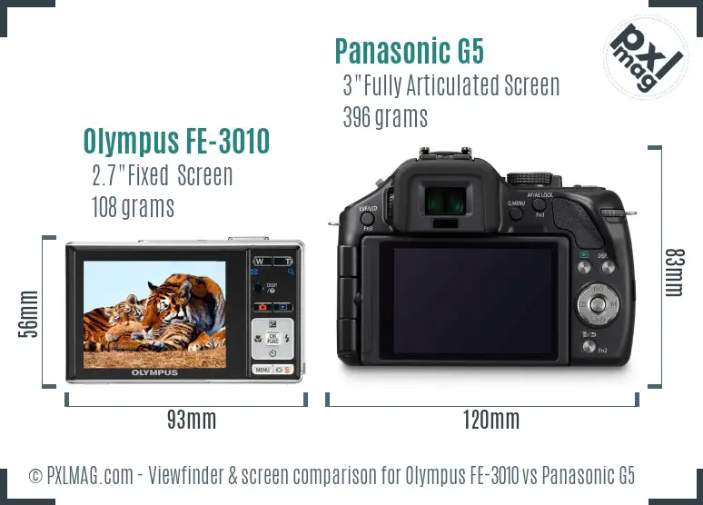 Olympus FE-3010 vs Panasonic G5 Screen and Viewfinder comparison