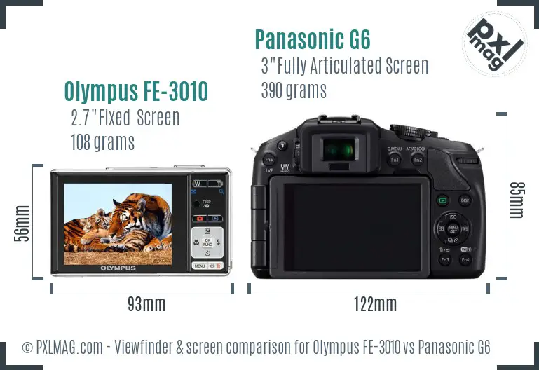 Olympus FE-3010 vs Panasonic G6 Screen and Viewfinder comparison