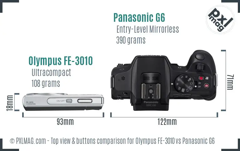 Olympus FE-3010 vs Panasonic G6 top view buttons comparison