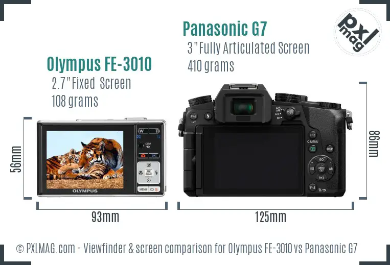 Olympus FE-3010 vs Panasonic G7 Screen and Viewfinder comparison