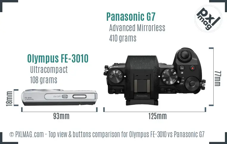 Olympus FE-3010 vs Panasonic G7 top view buttons comparison