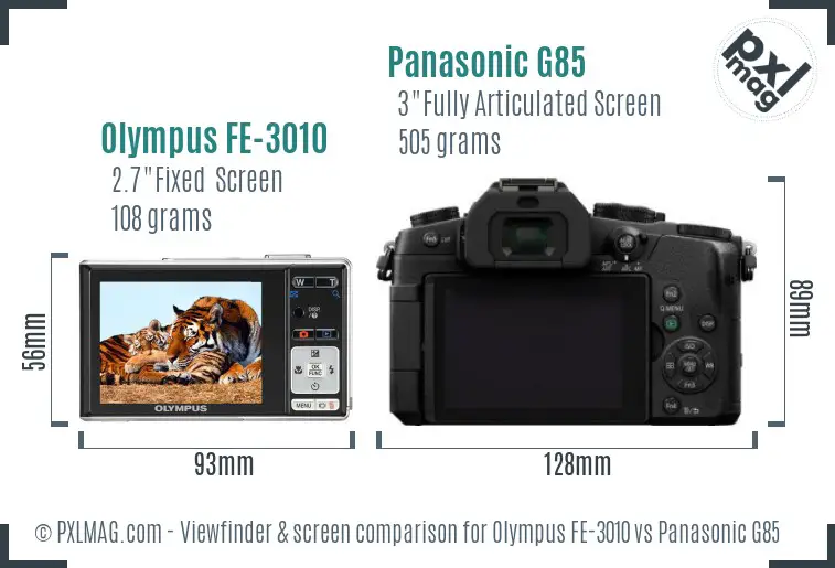 Olympus FE-3010 vs Panasonic G85 Screen and Viewfinder comparison