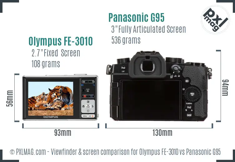 Olympus FE-3010 vs Panasonic G95 Screen and Viewfinder comparison