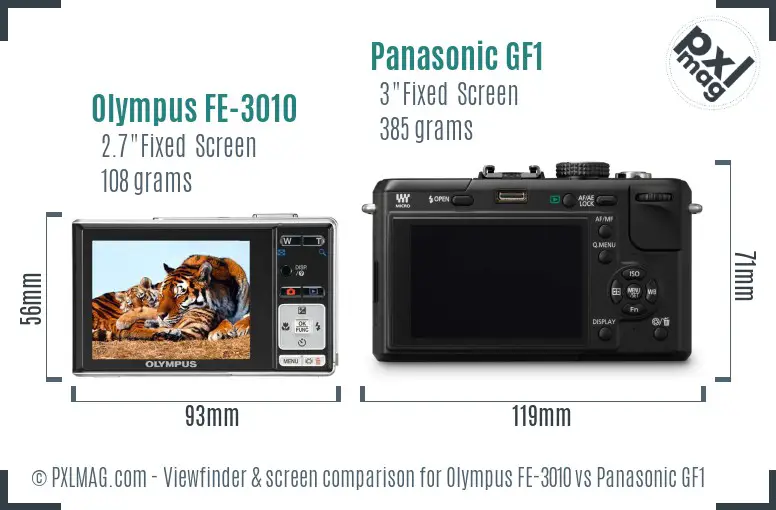 Olympus FE-3010 vs Panasonic GF1 Screen and Viewfinder comparison