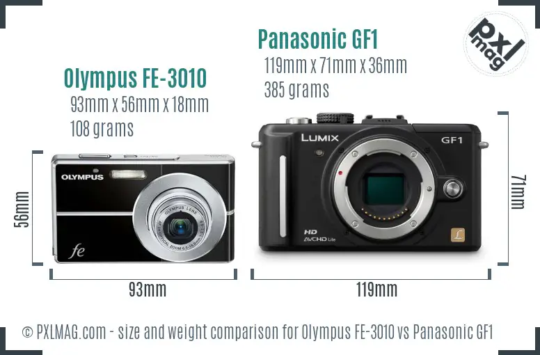 Olympus FE-3010 vs Panasonic GF1 size comparison