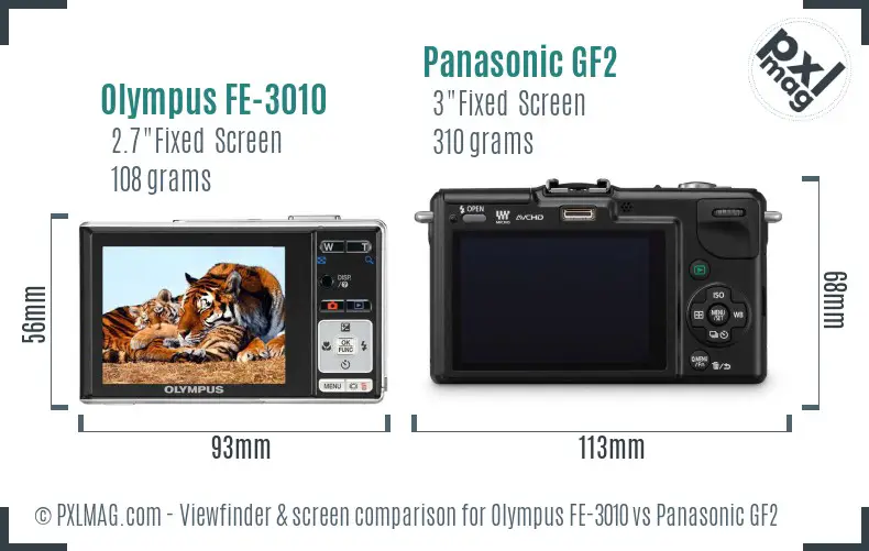 Olympus FE-3010 vs Panasonic GF2 Screen and Viewfinder comparison