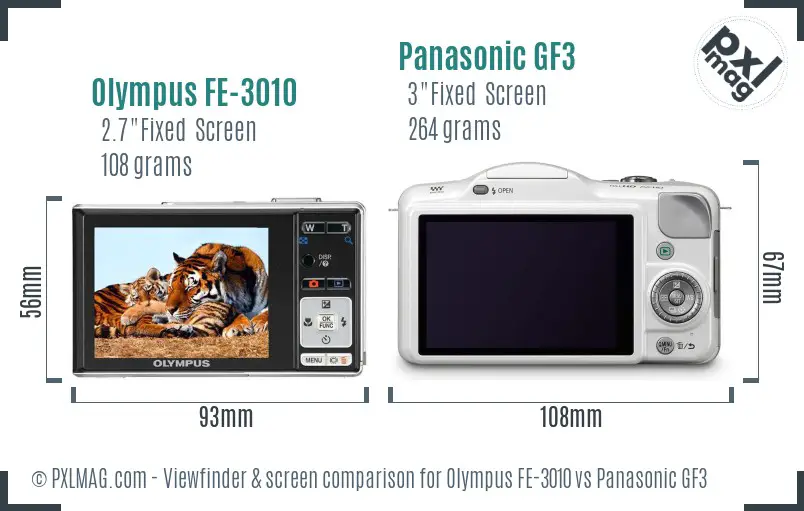 Olympus FE-3010 vs Panasonic GF3 Screen and Viewfinder comparison