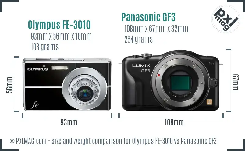 Olympus FE-3010 vs Panasonic GF3 size comparison