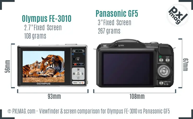 Olympus FE-3010 vs Panasonic GF5 Screen and Viewfinder comparison