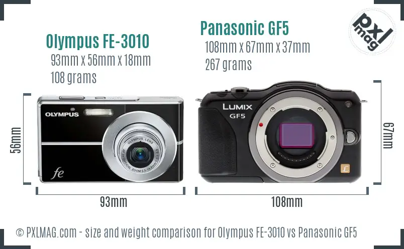 Olympus FE-3010 vs Panasonic GF5 size comparison