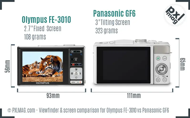 Olympus FE-3010 vs Panasonic GF6 Screen and Viewfinder comparison