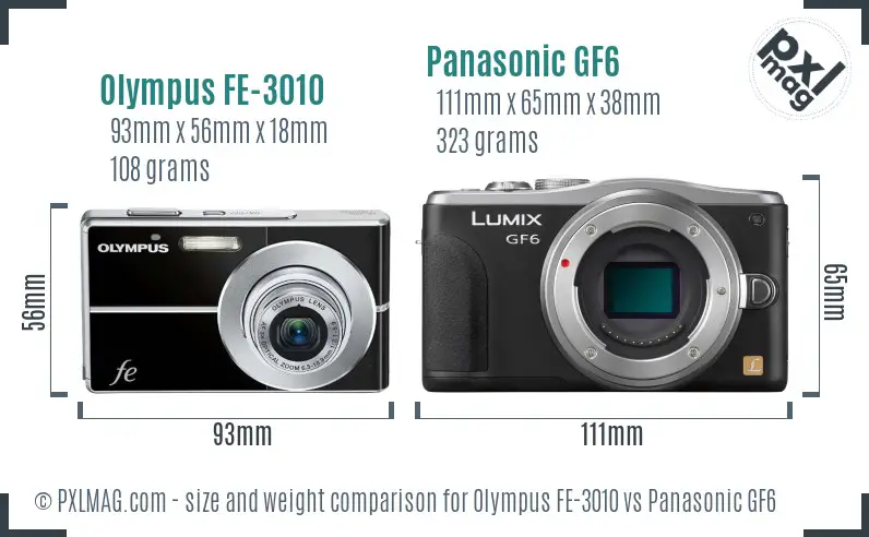 Olympus FE-3010 vs Panasonic GF6 size comparison