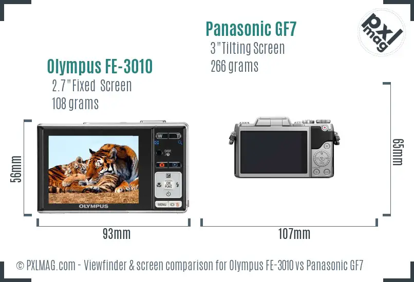 Olympus FE-3010 vs Panasonic GF7 Screen and Viewfinder comparison