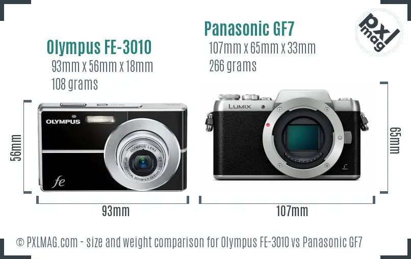 Olympus FE-3010 vs Panasonic GF7 size comparison
