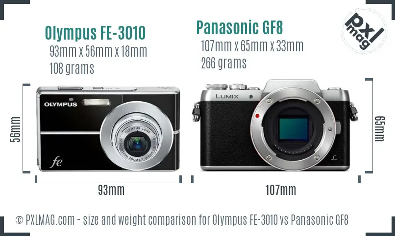 Olympus FE-3010 vs Panasonic GF8 size comparison