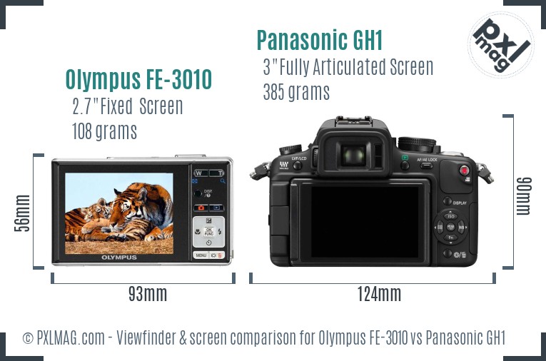 Olympus FE-3010 vs Panasonic GH1 Screen and Viewfinder comparison