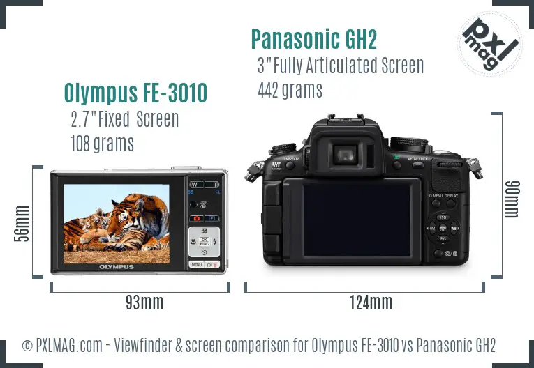 Olympus FE-3010 vs Panasonic GH2 Screen and Viewfinder comparison