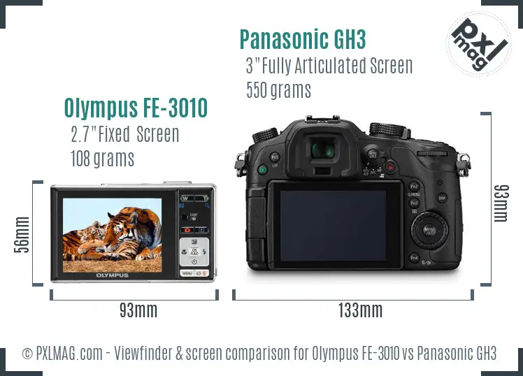 Olympus FE-3010 vs Panasonic GH3 Screen and Viewfinder comparison