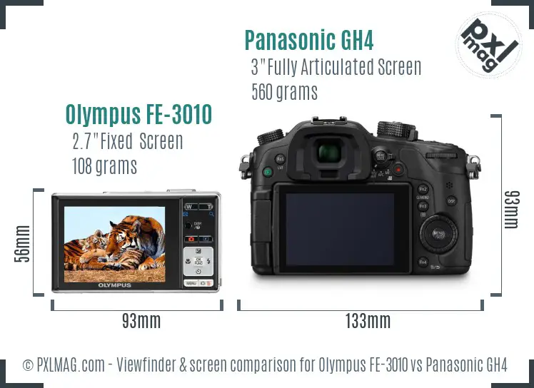 Olympus FE-3010 vs Panasonic GH4 Screen and Viewfinder comparison