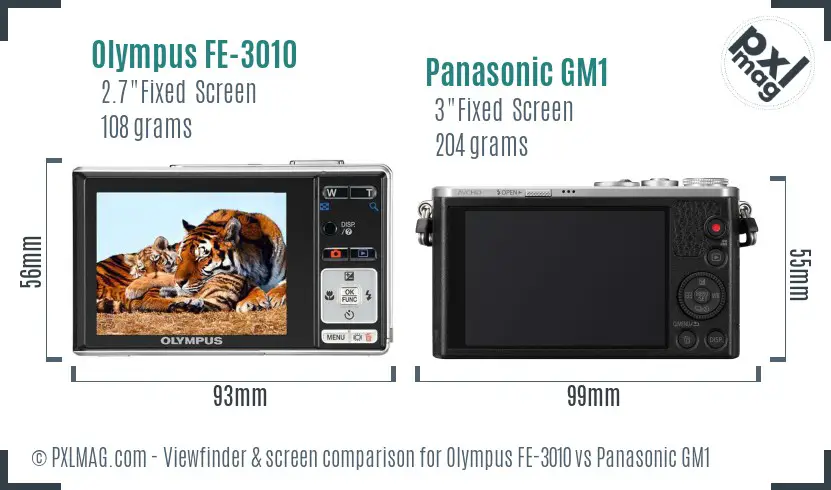 Olympus FE-3010 vs Panasonic GM1 Screen and Viewfinder comparison