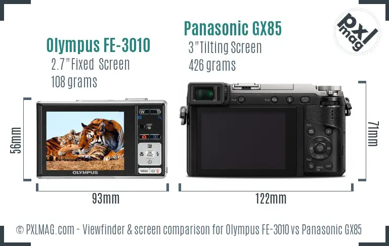 Olympus FE-3010 vs Panasonic GX85 Screen and Viewfinder comparison