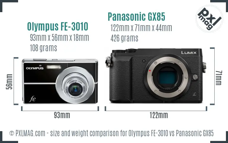 Olympus FE-3010 vs Panasonic GX85 size comparison