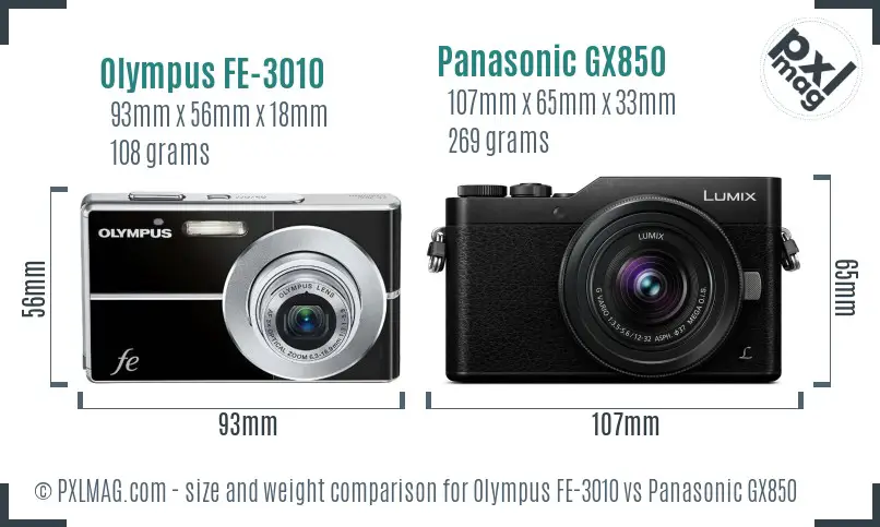 Olympus FE-3010 vs Panasonic GX850 size comparison
