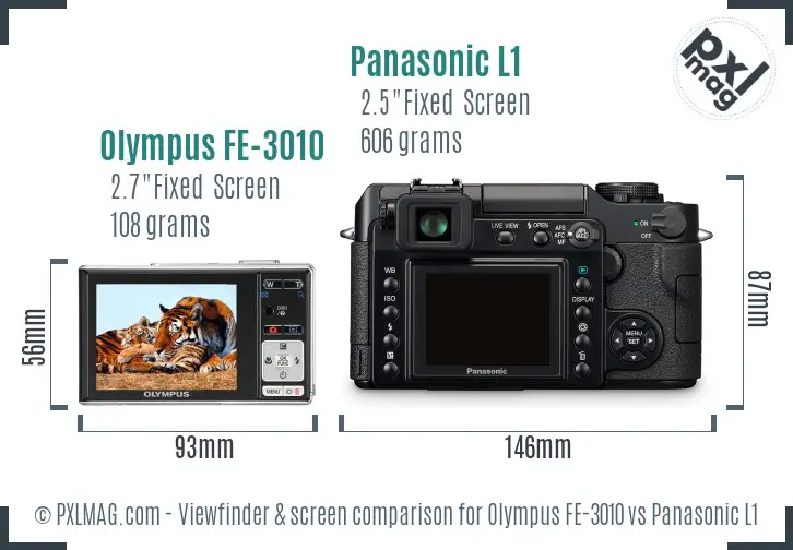Olympus FE-3010 vs Panasonic L1 Screen and Viewfinder comparison