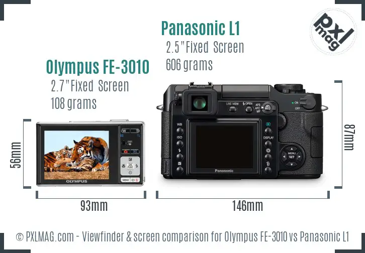 Olympus FE-3010 vs Panasonic L1 Screen and Viewfinder comparison Olympus FE-3010 vs Panasonic L1 Screen and Viewfinder comparison