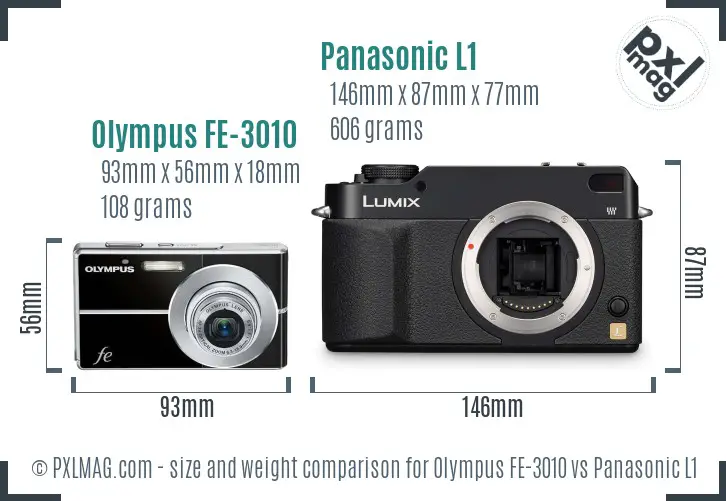 Olympus FE-3010 vs Panasonic L1 size comparison