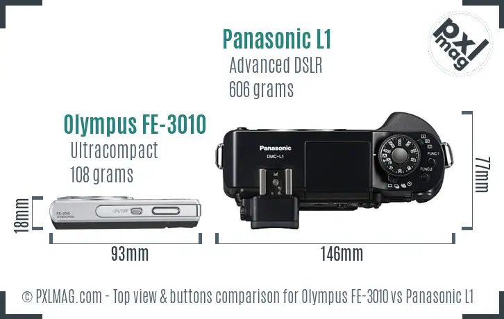 Olympus FE-3010 vs Panasonic L1 top view buttons comparison