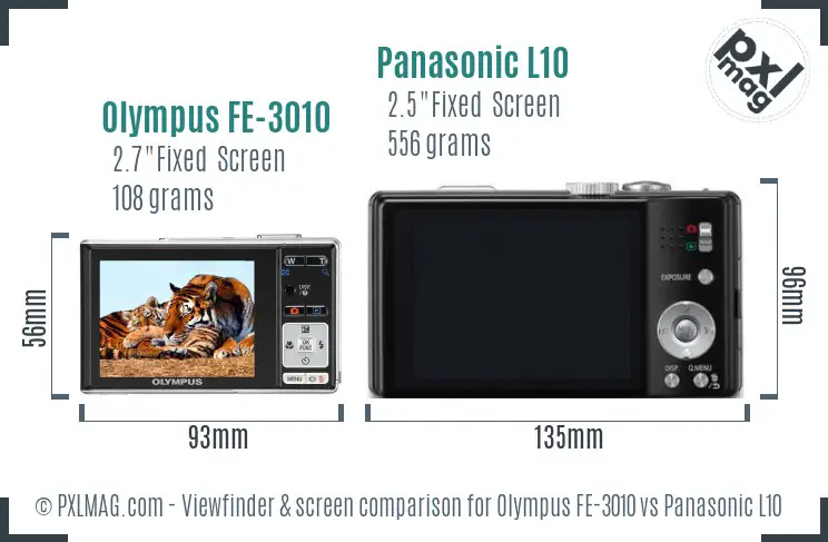 Olympus FE-3010 vs Panasonic L10 Screen and Viewfinder comparison