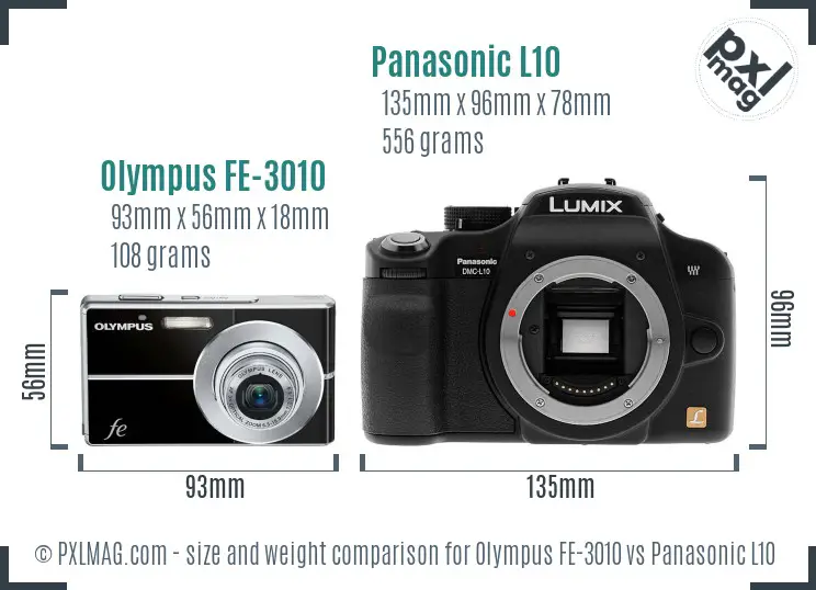 Olympus FE-3010 vs Panasonic L10 size comparison