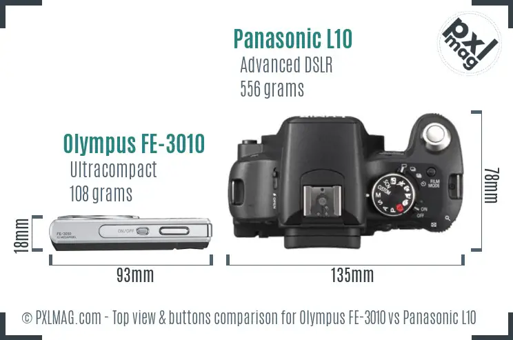 Olympus FE-3010 vs Panasonic L10 top view buttons comparison