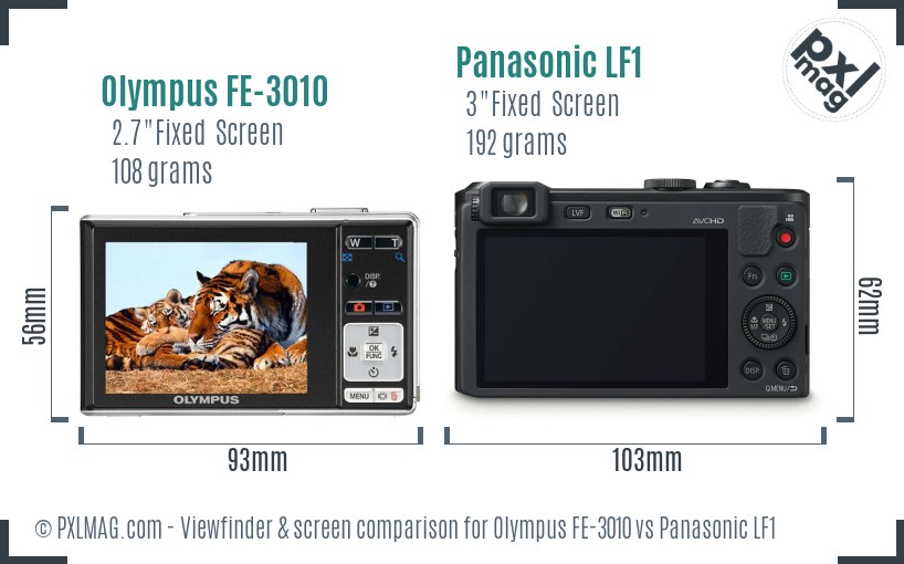 Olympus FE-3010 vs Panasonic LF1 Screen and Viewfinder comparison