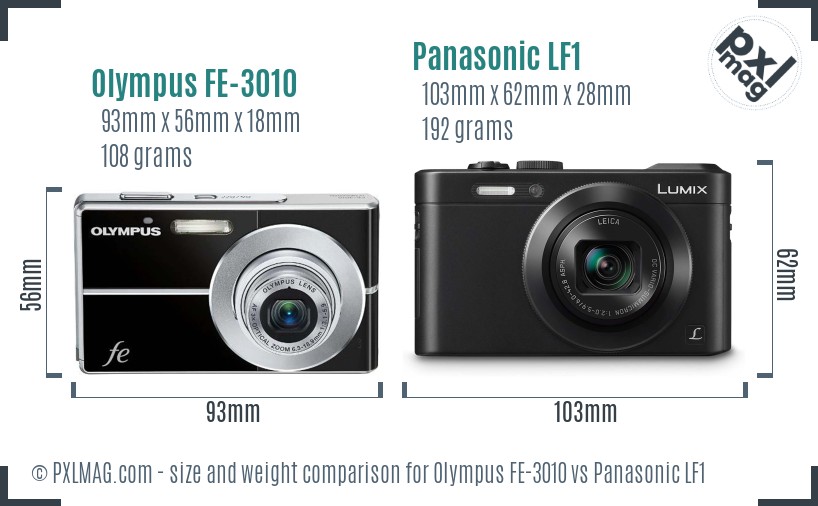 Olympus FE-3010 vs Panasonic LF1 size comparison