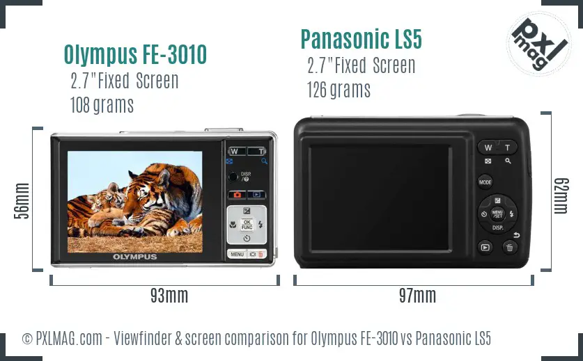 Olympus FE-3010 vs Panasonic LS5 Screen and Viewfinder comparison