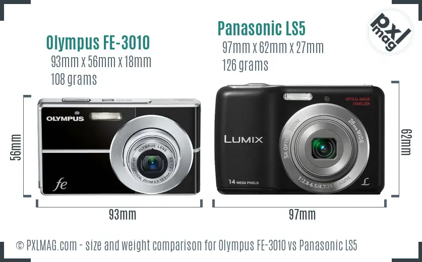 Olympus FE-3010 vs Panasonic LS5 size comparison