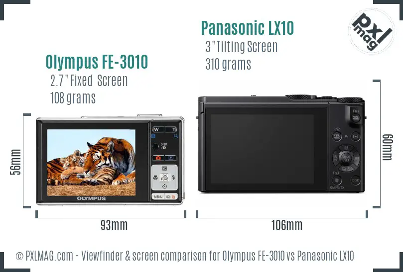 Olympus FE-3010 vs Panasonic LX10 Screen and Viewfinder comparison