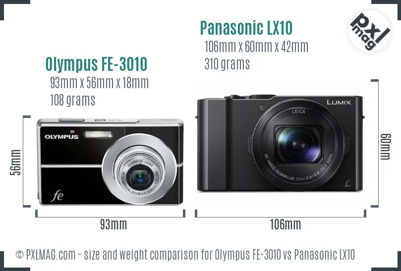 Olympus FE-3010 vs Panasonic LX10 size comparison