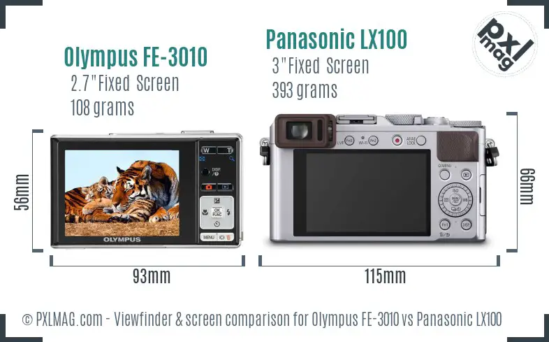 Olympus FE-3010 vs Panasonic LX100 Screen and Viewfinder comparison